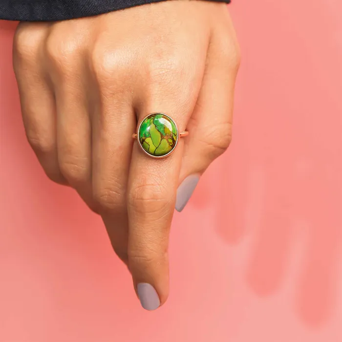 Rings Green Copper Turquoise Ring 14k Gold Plated Over 925 Silver Jewelry YoTreasure