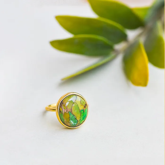 Rings Green Copper Turquoise Ring 14k Gold Plated Over 925 Silver Jewelry YoTreasure