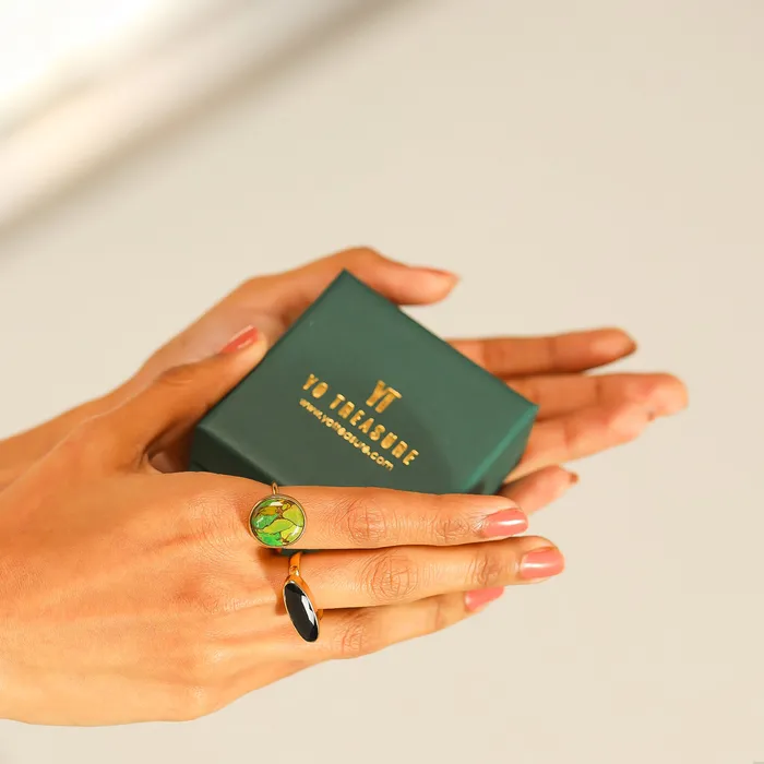 Rings Green Copper Turquoise Ring 14k Gold Plated Over 925 Silver Jewelry YoTreasure