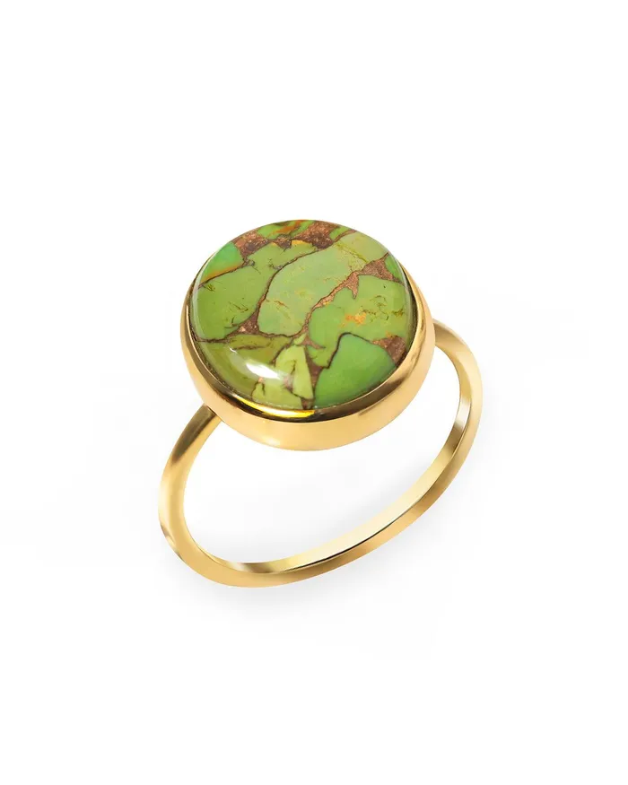 Rings Green Copper Turquoise Ring 14k Gold Plated Over 925 Silver Jewelry YoTreasure