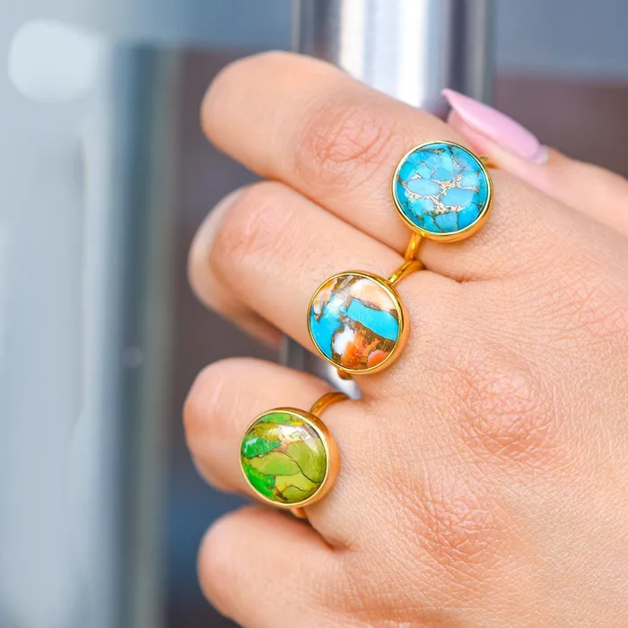 Rings Green Copper Turquoise Ring 14k Gold Plated Over 925 Silver Jewelry YoTreasure