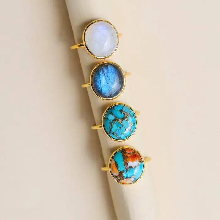 Rings Green Copper Turquoise Ring 14k Gold Plated Over 925 Silver Jewelry YoTreasure