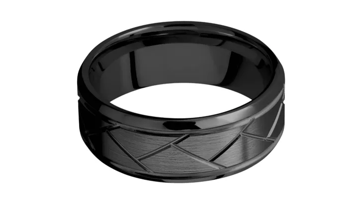 Rings Lashbrook Mens Zirconium Satin Flatweave Beveled Edge Band I2764