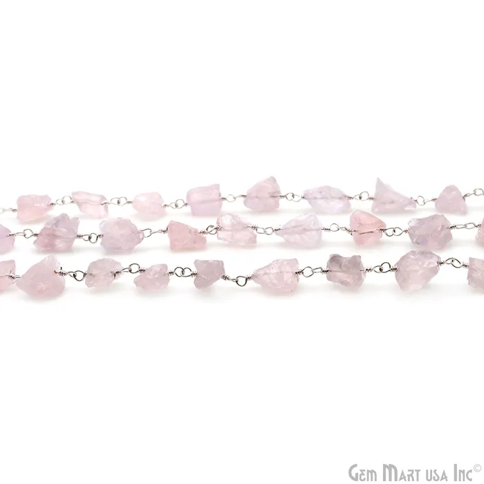 Rose Quartz Free Form Nugget 68mm Silver Plated Rosary Chain GemMartUSA Rings