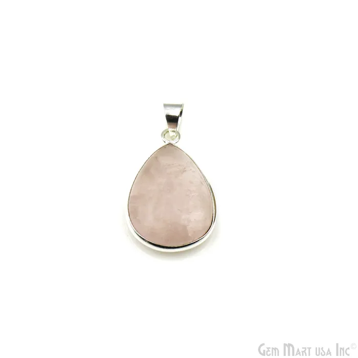 Rose Quartz Gemstone Pears 31x20mm Sterling Silver Necklace Pendant 1PC GemMartUSA Necklaces