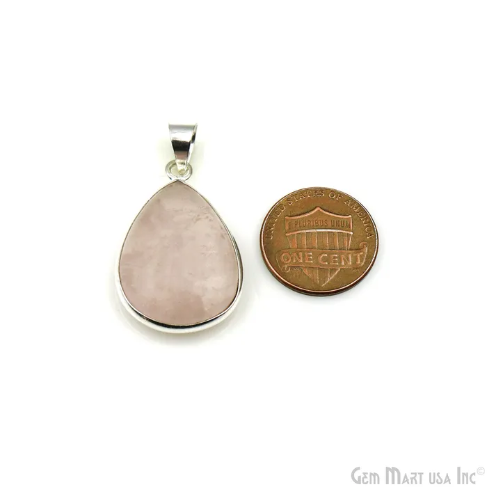 Rose Quartz Gemstone Pears 31x20mm Sterling Silver Necklace Pendant 1PC GemMartUSA Necklaces
