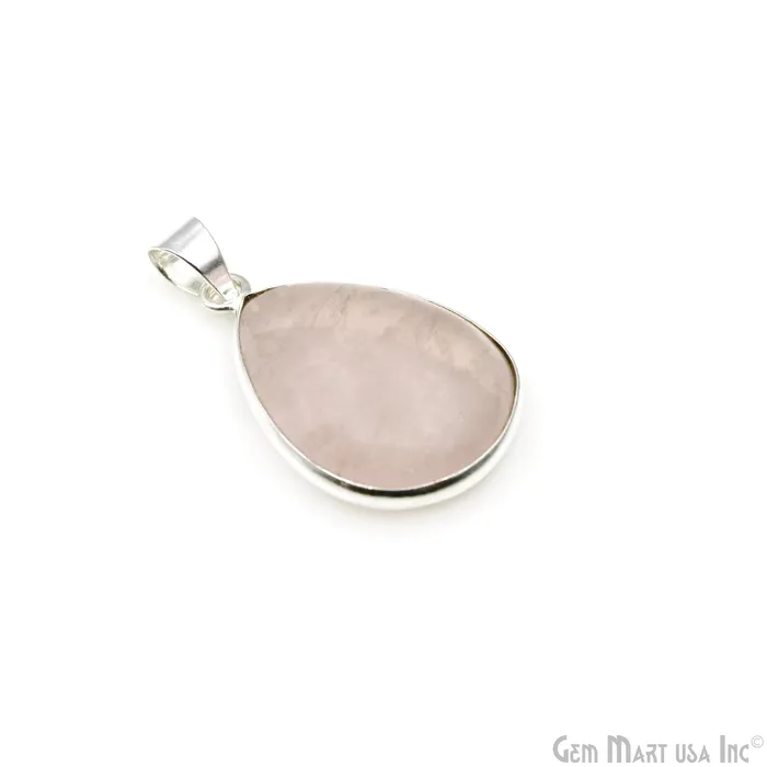 Rose Quartz Gemstone Pears 31x20mm Sterling Silver Necklace Pendant 1PC GemMartUSA Necklaces