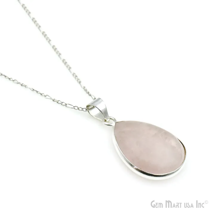 Rose Quartz Gemstone Pears 31x20mm Sterling Silver Necklace Pendant 1PC GemMartUSA Necklaces