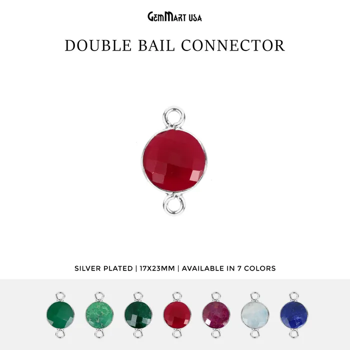 Round 16mm Double Bail Silver Bezel Gemstone Connector GemMartUSA Rings