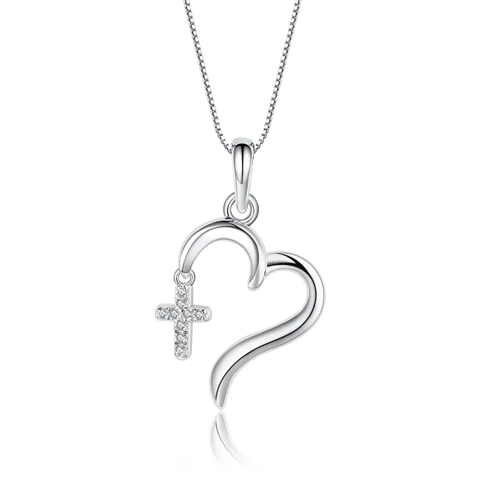 SALE Sterling Silver Childrens Heart Necklace with CZ Cross Cherished Moments Necklaces