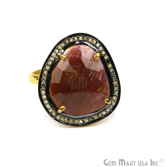 Sapphire with Diamond Pave Ring 925 Sterling Silver Gold Vermeil Adjustable Gemstone Ring NDRG12035 GemMartUSA Rings
