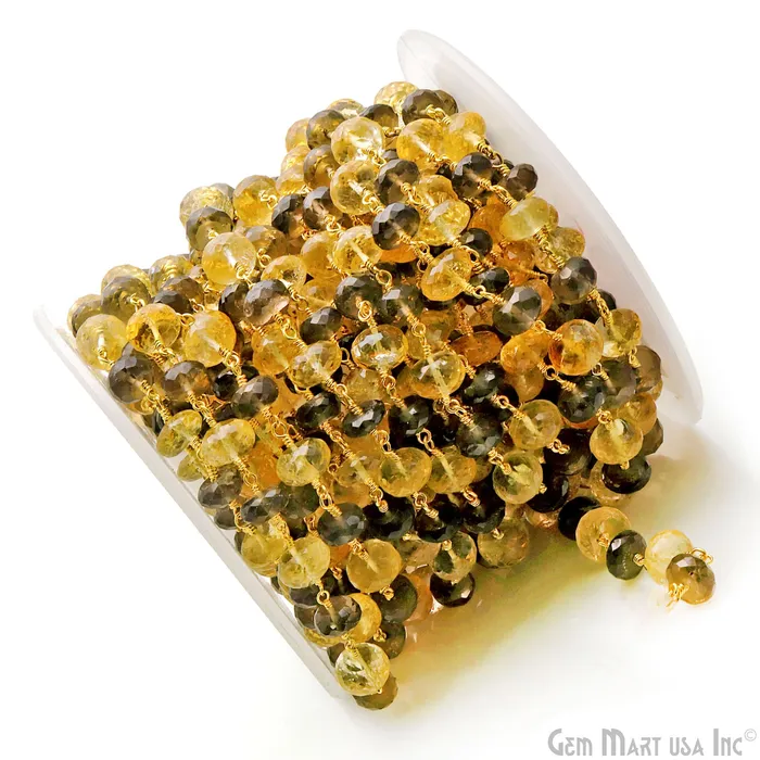 Smoky Topaz With Citrine Gold Plated Faceted Rondelle Beads Rosary Chain GemMartUSA Necklaces