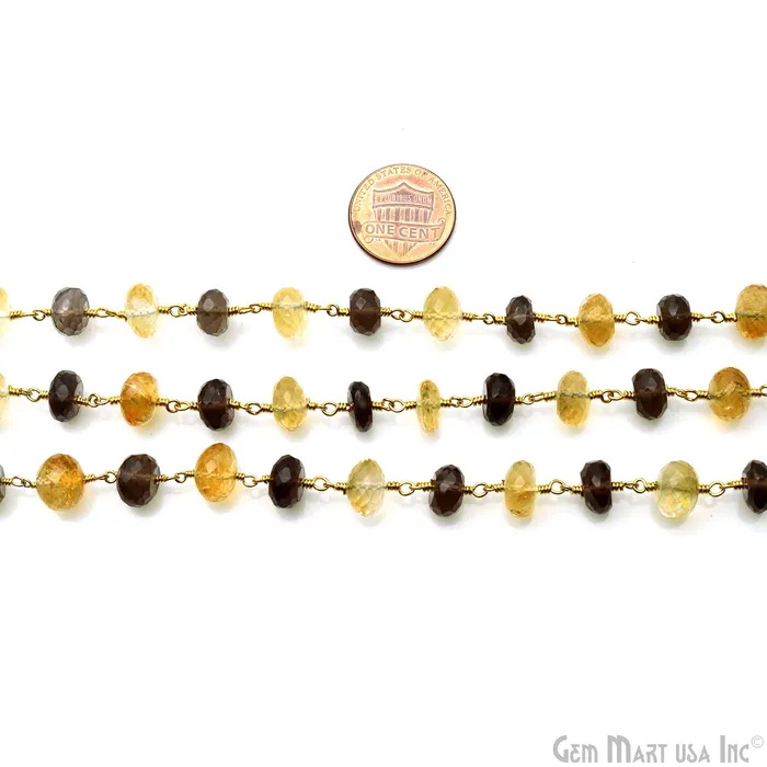 Smoky Topaz With Citrine Gold Plated Faceted Rondelle Beads Rosary Chain GemMartUSA Necklaces Smoky Topaz With Citrine Gold Plated Faceted Rondelle Beads Rosary Chain GemMartUSA Necklaces