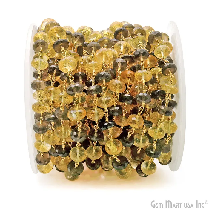 Smoky Topaz With Citrine Gold Plated Faceted Rondelle Beads Rosary Chain GemMartUSA Necklaces Smoky Topaz With Citrine Gold Plated Faceted Rondelle Beads Rosary Chain GemMartUSA Necklaces