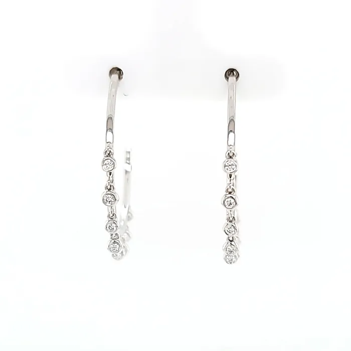 White Gold Bezel Diamond Dangle Hoop Earrings I6553 KC Designs Earrings