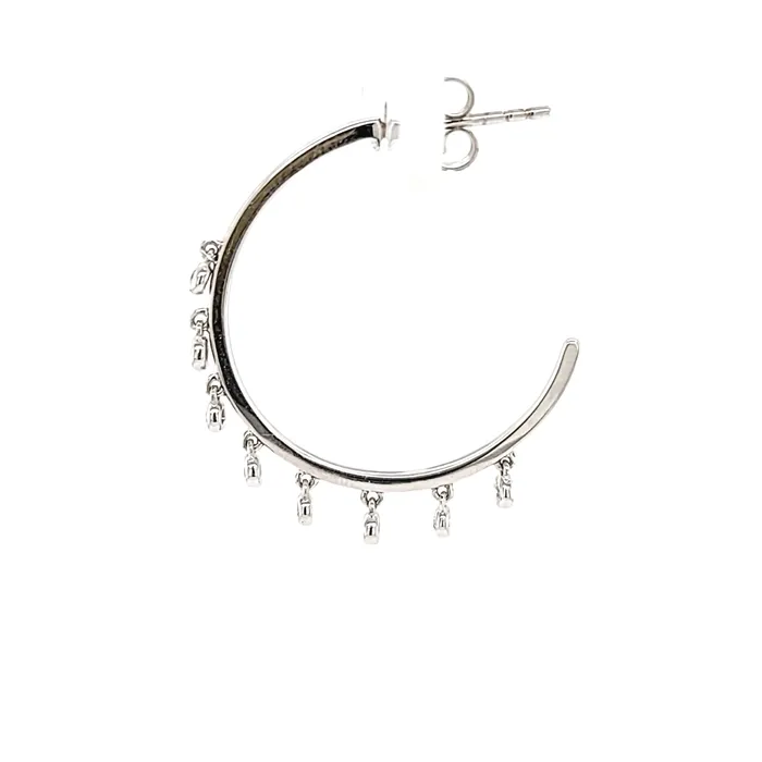 White Gold Bezel Diamond Dangle Hoop Earrings I6553 KC Designs Earrings