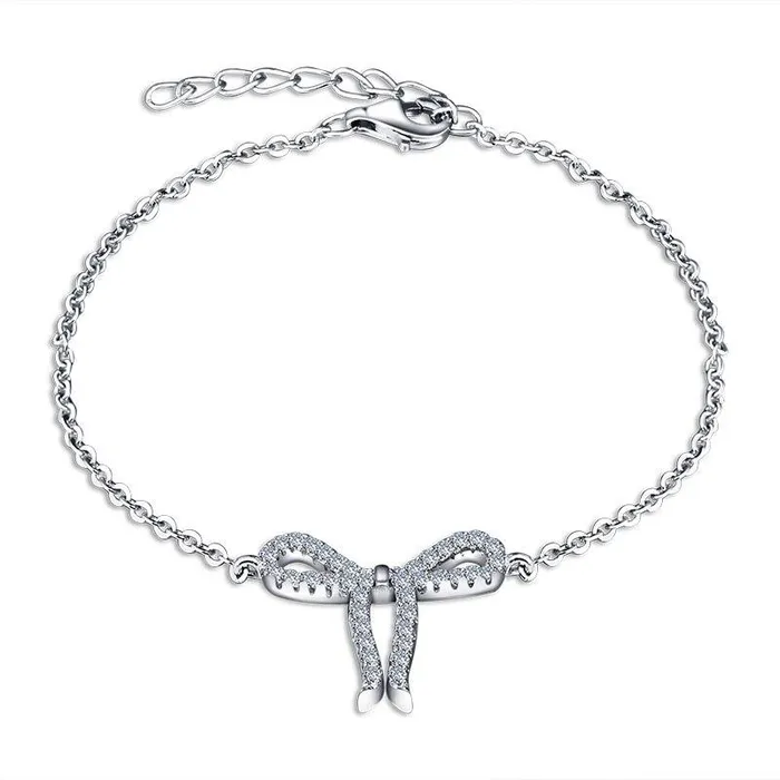 Women 925 Sterling Silver Cubic Zirconia Bowknot Bracelet Jewelry Accessories for Women Personalized Jewel Bracelets