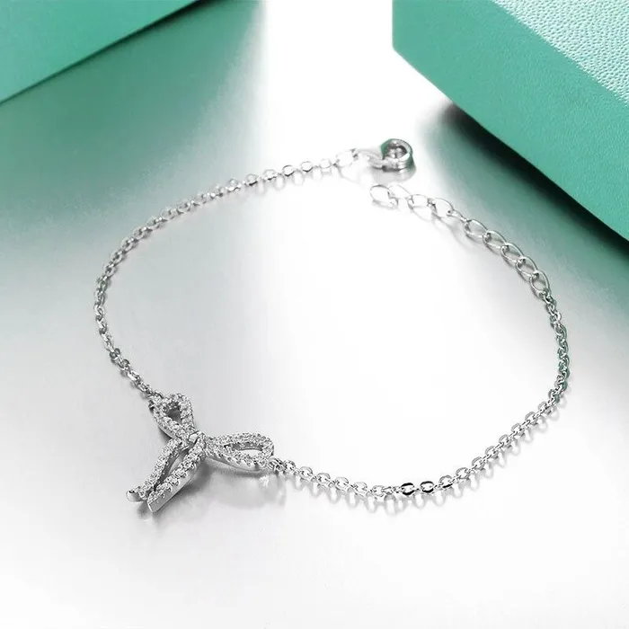 Women 925 Sterling Silver Cubic Zirconia Bowknot Bracelet Jewelry Accessories for Women Personalized Jewel Bracelets