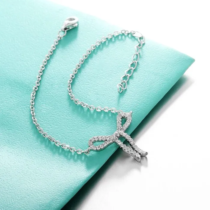 Women 925 Sterling Silver Cubic Zirconia Bowknot Bracelet Jewelry Accessories for Women Personalized Jewel Bracelets