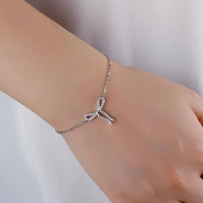 Women 925 Sterling Silver Cubic Zirconia Bowknot Bracelet Jewelry Accessories for Women Personalized Jewel Bracelets