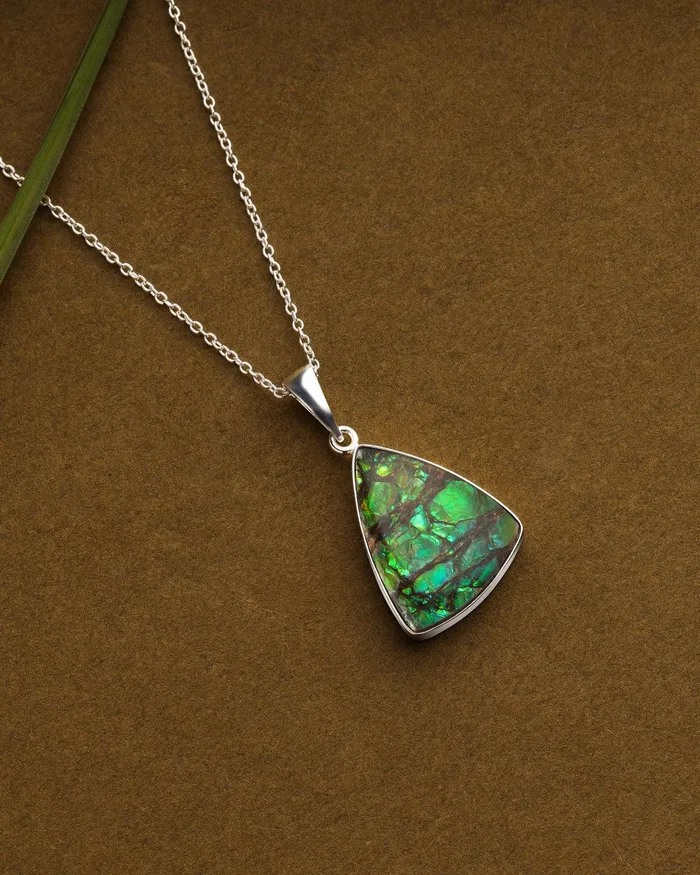 YoTreasure 1340 Ct Ammolite Solid 925 Sterling Silver Chain Necklace Pendant Necklaces