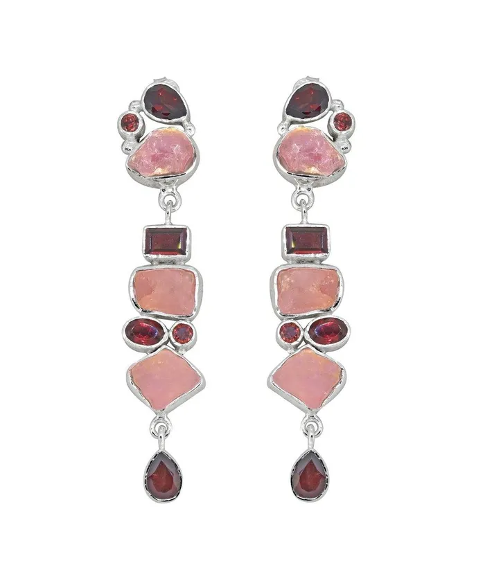 YoTreasure 232 Raw Rose Quartz Garnet Gemstone Earrings Earrings