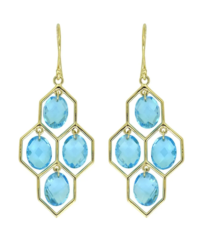 YoTreasure Earrings 1300 Ct Swiss Blue Topaz Solid 14k Yellow Gold Chandelier Earrings Jewelry