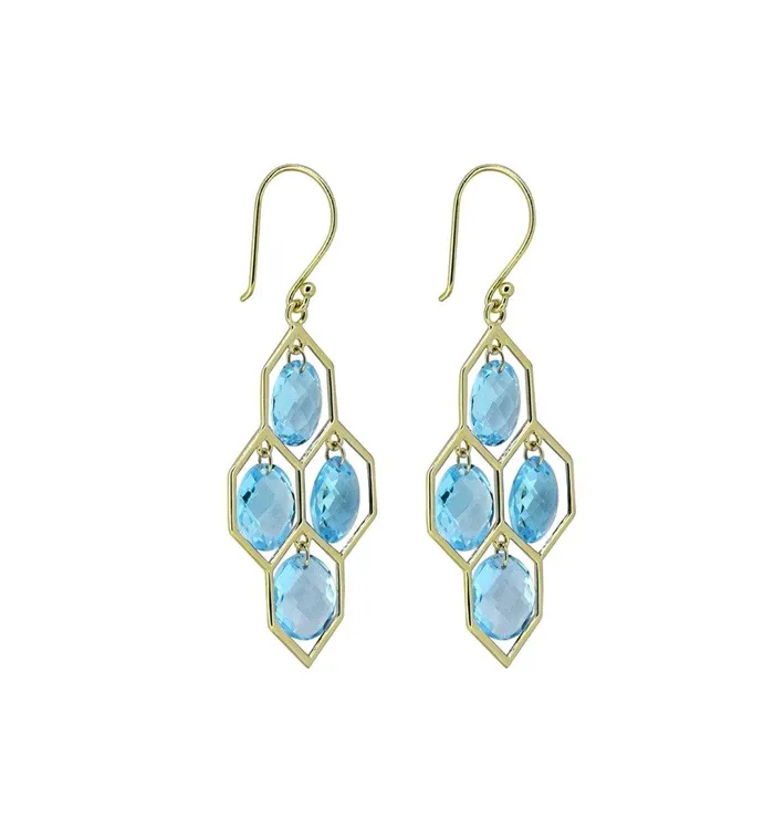 YoTreasure Earrings 1300 Ct Swiss Blue Topaz Solid 14k Yellow Gold Chandelier Earrings Jewelry