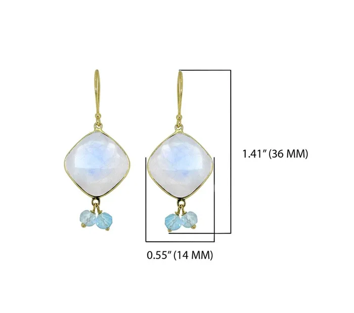 YoTreasure Earrings 14K Yellow Gold Moonstone Blue Topaz Dangle Earrings 1978 ct