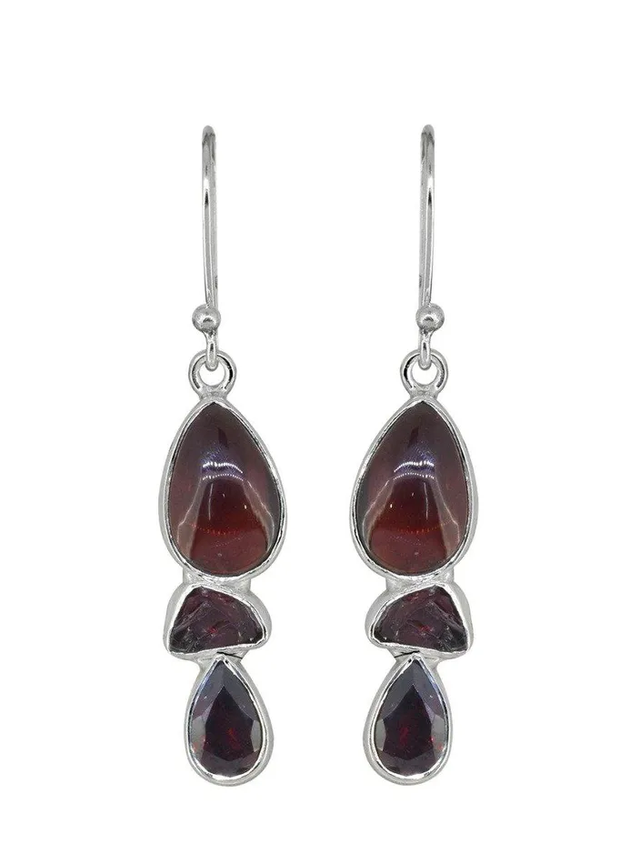 YoTreasure Earrings Garnet Gemstone Solid 925 Sterling Silver Dangle Earrings