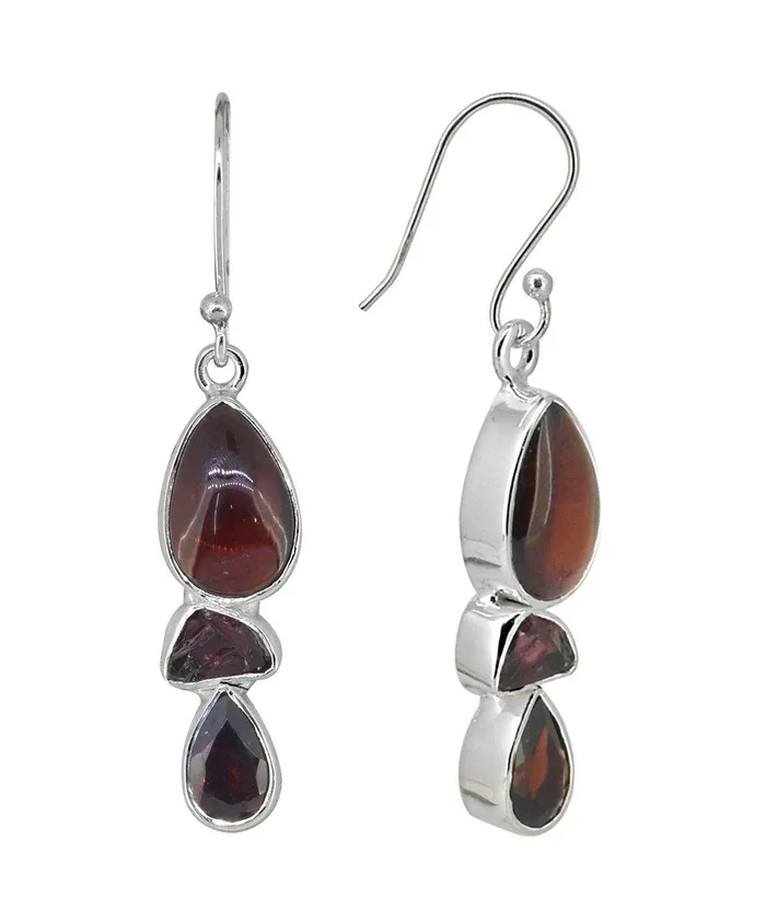 YoTreasure Earrings Garnet Gemstone Solid 925 Sterling Silver Dangle Earrings