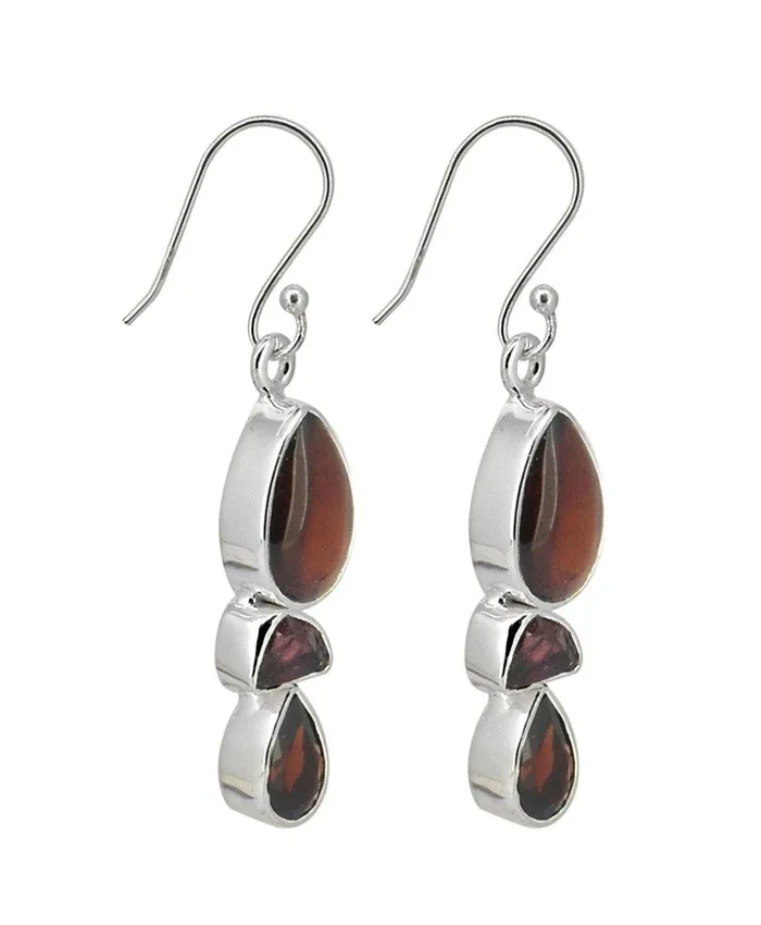 YoTreasure Earrings Garnet Gemstone Solid 925 Sterling Silver Dangle Earrings