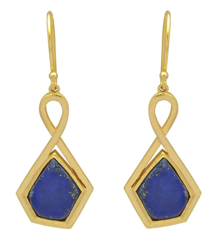 YoTreasure Earrings Lapis Gold Plated Over Brass Drop Earrings Jewelry