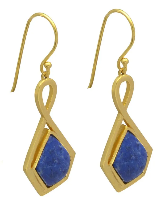 YoTreasure Earrings Lapis Gold Plated Over Brass Drop Earrings Jewelry