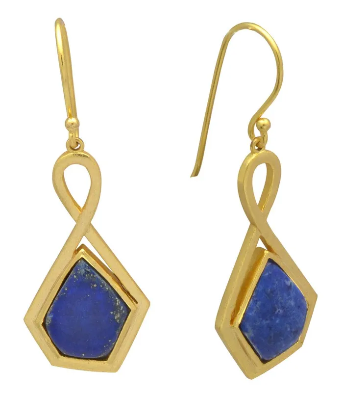 YoTreasure Earrings Lapis Gold Plated Over Brass Drop Earrings Jewelry