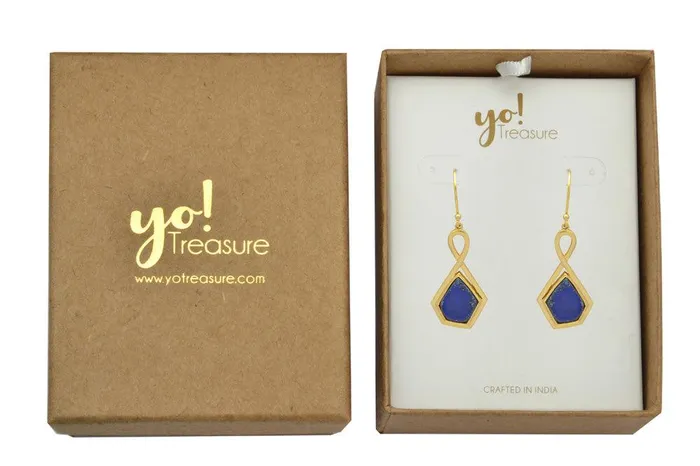 YoTreasure Earrings Lapis Gold Plated Over Brass Drop Earrings Jewelry