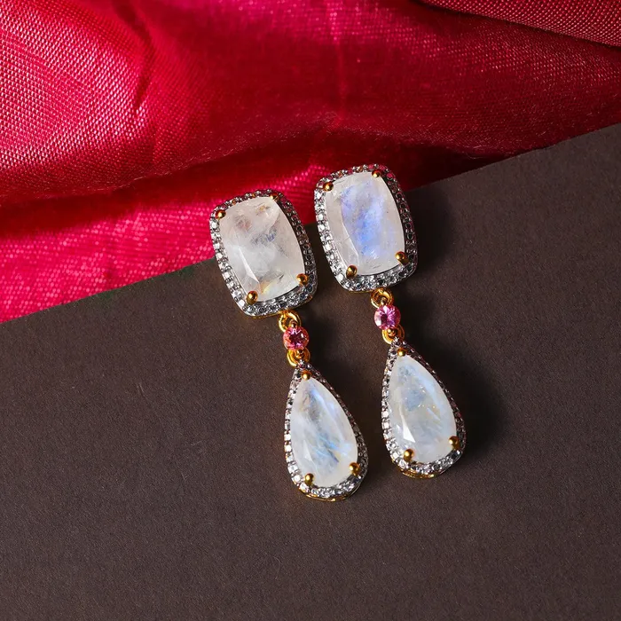 YoTreasure Earrings Rainbow Moonstone Solid 14kt Gold Over 925 Sterling Silver Drop Earrings YoTreasure Earrings Rainbow Moonstone Solid 14kt Gold Over 925 Sterling Silver Drop Earrings