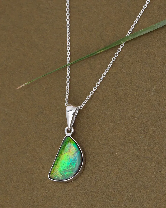 YoTreasure Necklaces 550 Ct Ammolite 925 Sterling Silver Necklace Pendant Jewelry