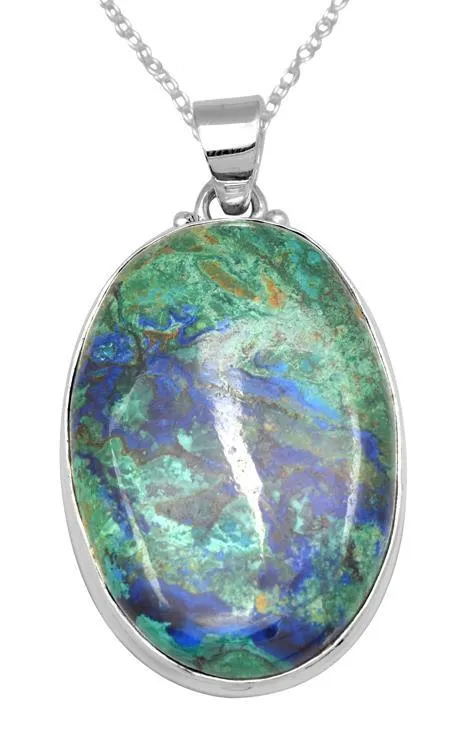 YoTreasure Necklaces Azurite Malachite 2 Long 925 Solid Sterling Silver Pendant With 18 Chain YoTreasure Necklaces Azurite Malachite 2 Long 925 Solid Sterling Silver Pendant With 18 Chain