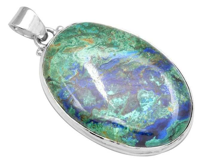 YoTreasure Necklaces Azurite Malachite 2 Long 925 Solid Sterling Silver Pendant With 18 Chain