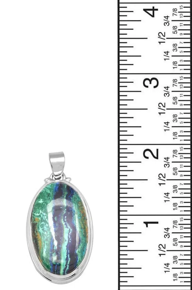 YoTreasure Necklaces Azurite Malachite 2 Long 925 Solid Sterling Silver Pendant With 18 Chain