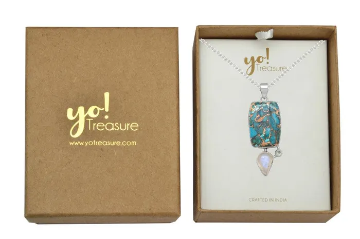 YoTreasure Necklaces Blue Copper Turquoise Rainbow Moostone Blue Topaz 925 Solid Sterling Silver Pendant Necklace Silver Jewelry