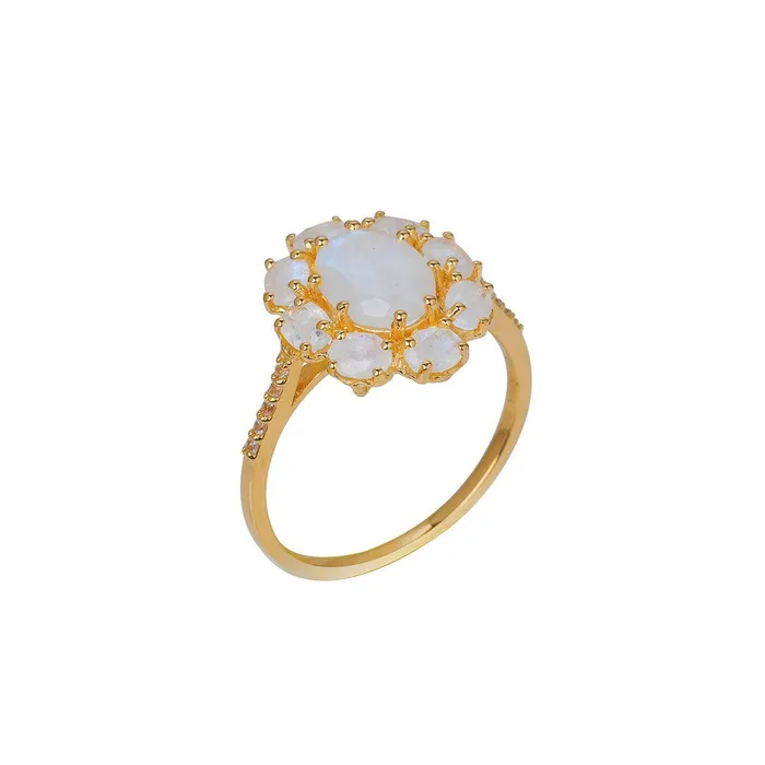 YoTreasure Rainbow Moonstone White Topaz 14k Gold Over 925 Silver Ring Rings