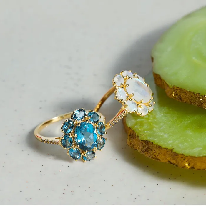 YoTreasure Rainbow Moonstone White Topaz 14k Gold Over 925 Silver Ring Rings