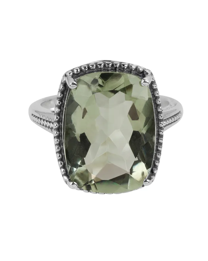YoTreasure Rings Green Amethyst Solid 925 Sterling Silver Cushion Cut Rope Design Rings for Women