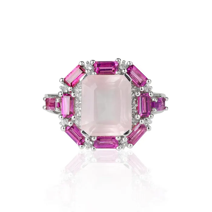 YoTreasure Rings Rose Quartz Rhodolite Garnet Solid 925 Sterling Silver Ring