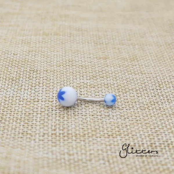 14 Gauge Acrylic Flower Balls Belly Button Ring Blue Glitters Rings