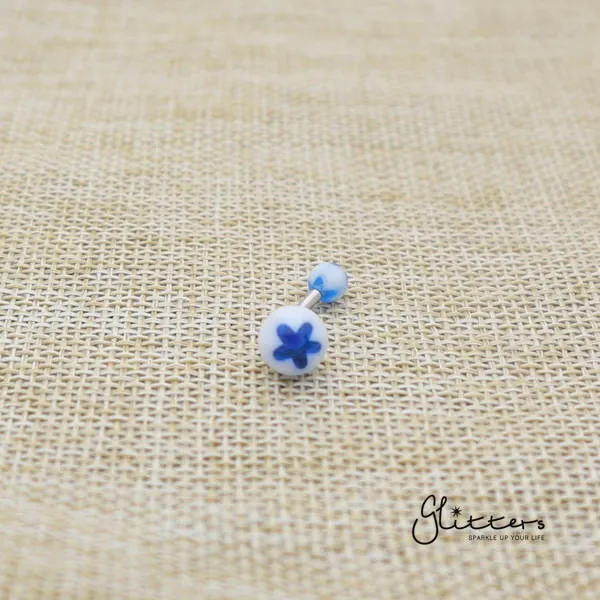 14 Gauge Acrylic Flower Balls Belly Button Ring Blue Glitters Rings