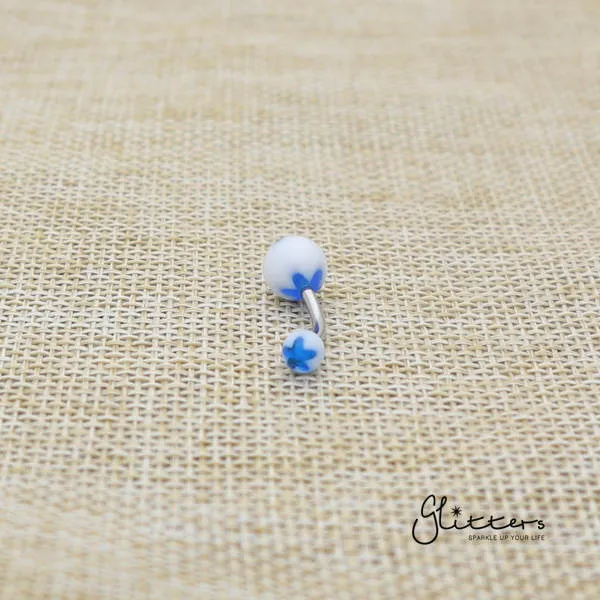 14 Gauge Acrylic Flower Balls Belly Button Ring Blue Glitters Rings