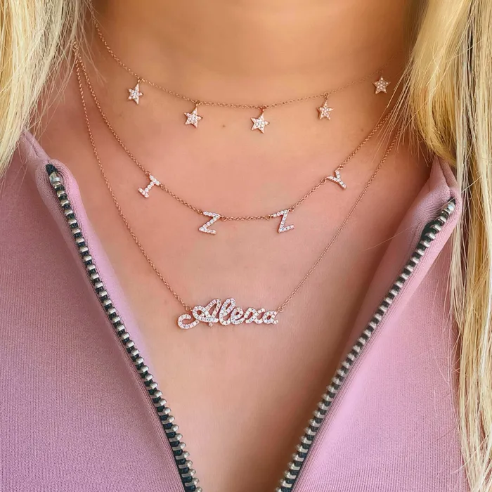 14K Gold Diamond Pave Dangling Stars Necklace Izakov Diamonds Fine Jewelry Necklaces